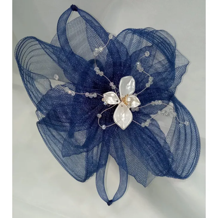 Diadema Diseño Flor y Perla Azul