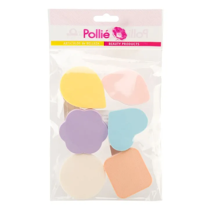 Esponjas de maquillaje - Color fantasia - Pollie - Bolsa 6 unidades